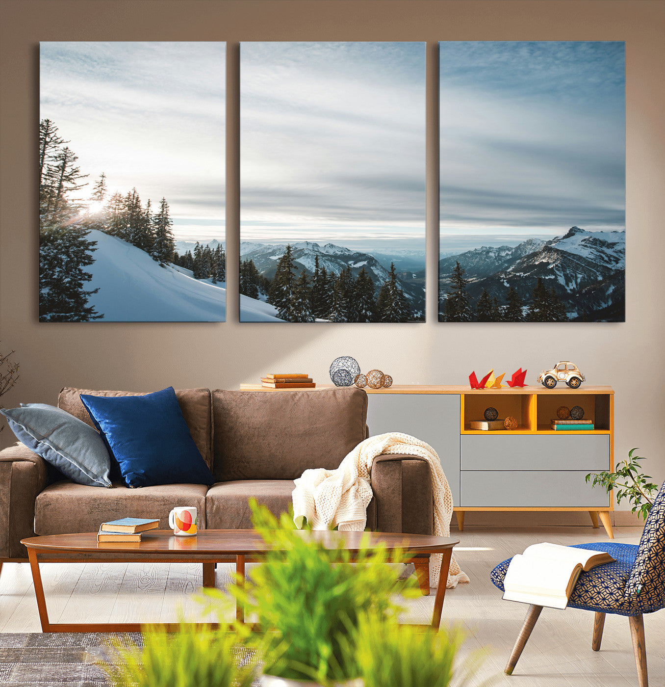 Snowy Mountains Wall Art Canvas Print – Framed Alpine