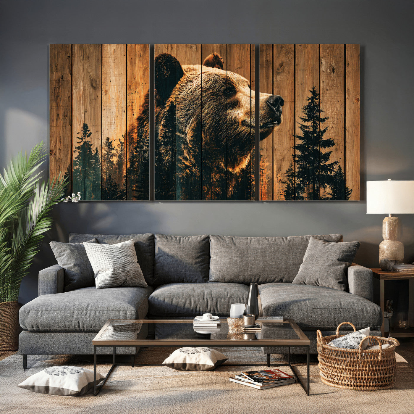 Rustic Bear Wall Art Canvas Print – Woodland Wildlife