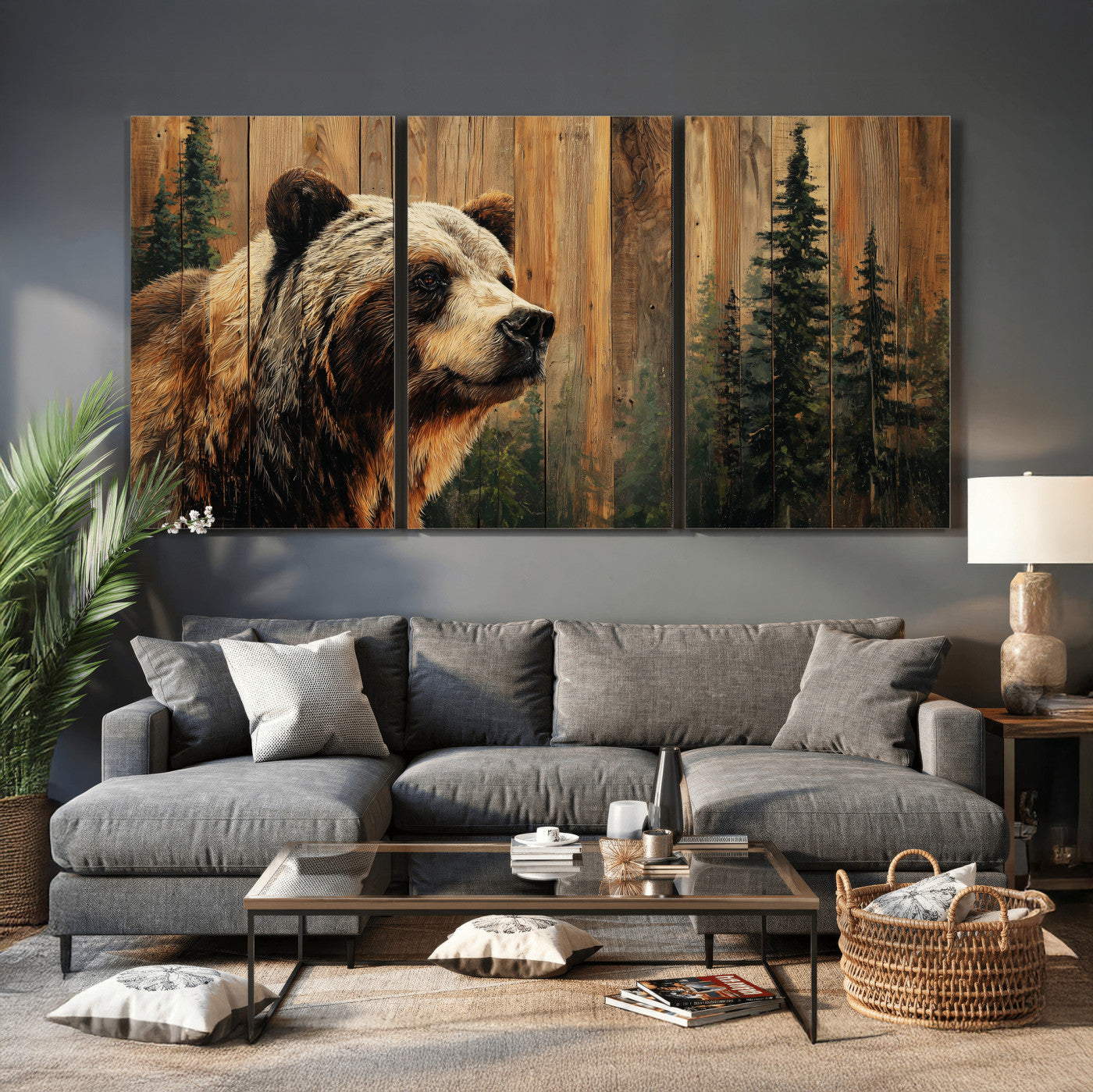 Grizzly Bear Wall Art Canvas Print, Rustic Wildlife Bear
