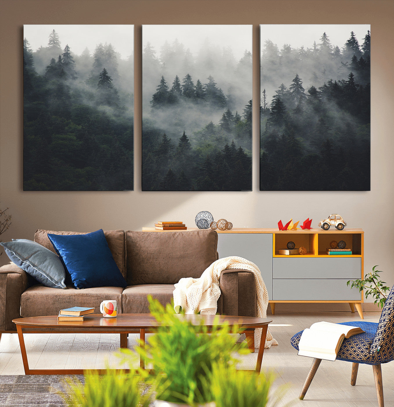 Nature Wall Decor - Serene Triptych Nature Print – Woodland