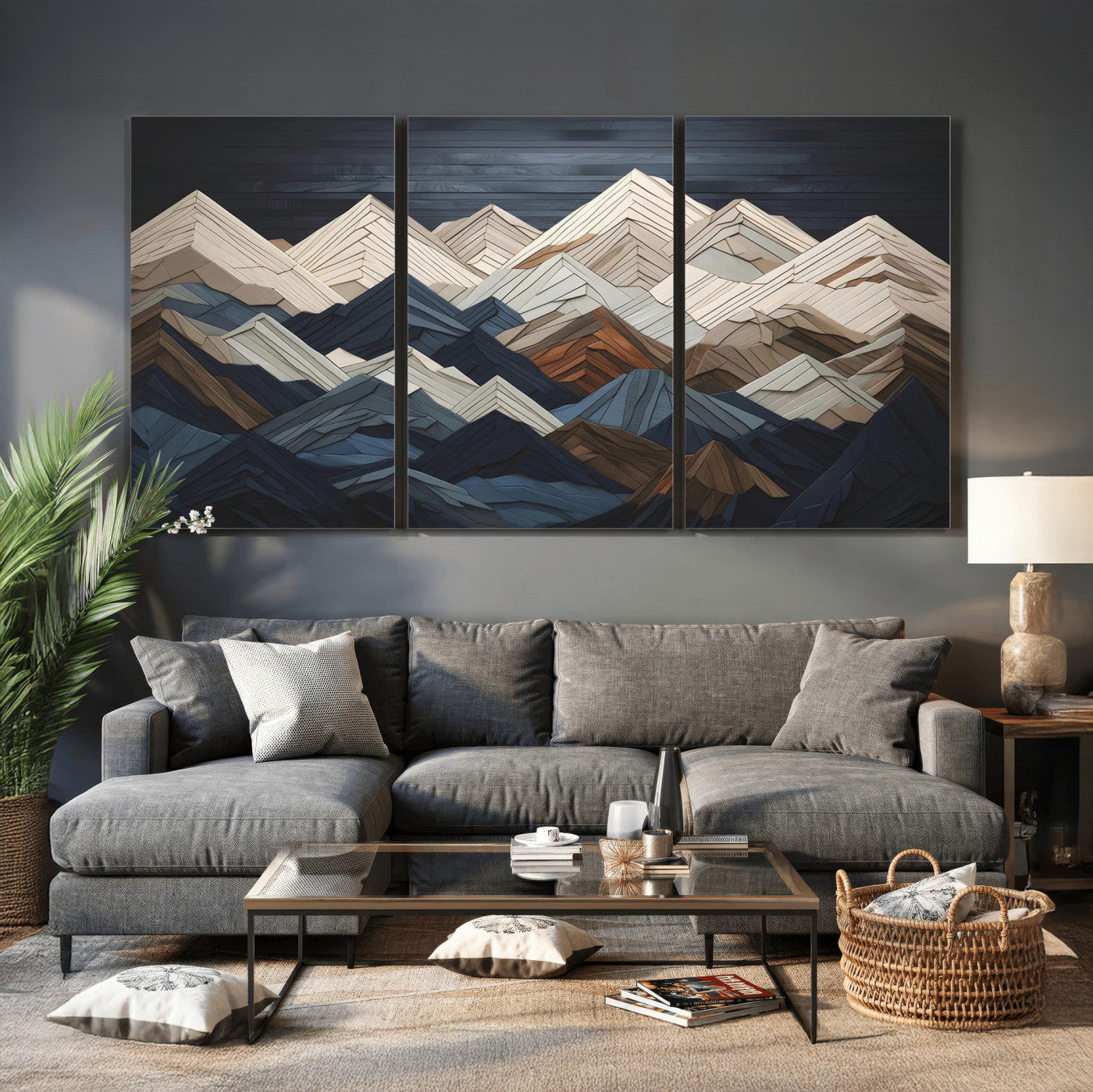 Wood Mountain Wall Art | Mountain Canvas Print Wood Decor |