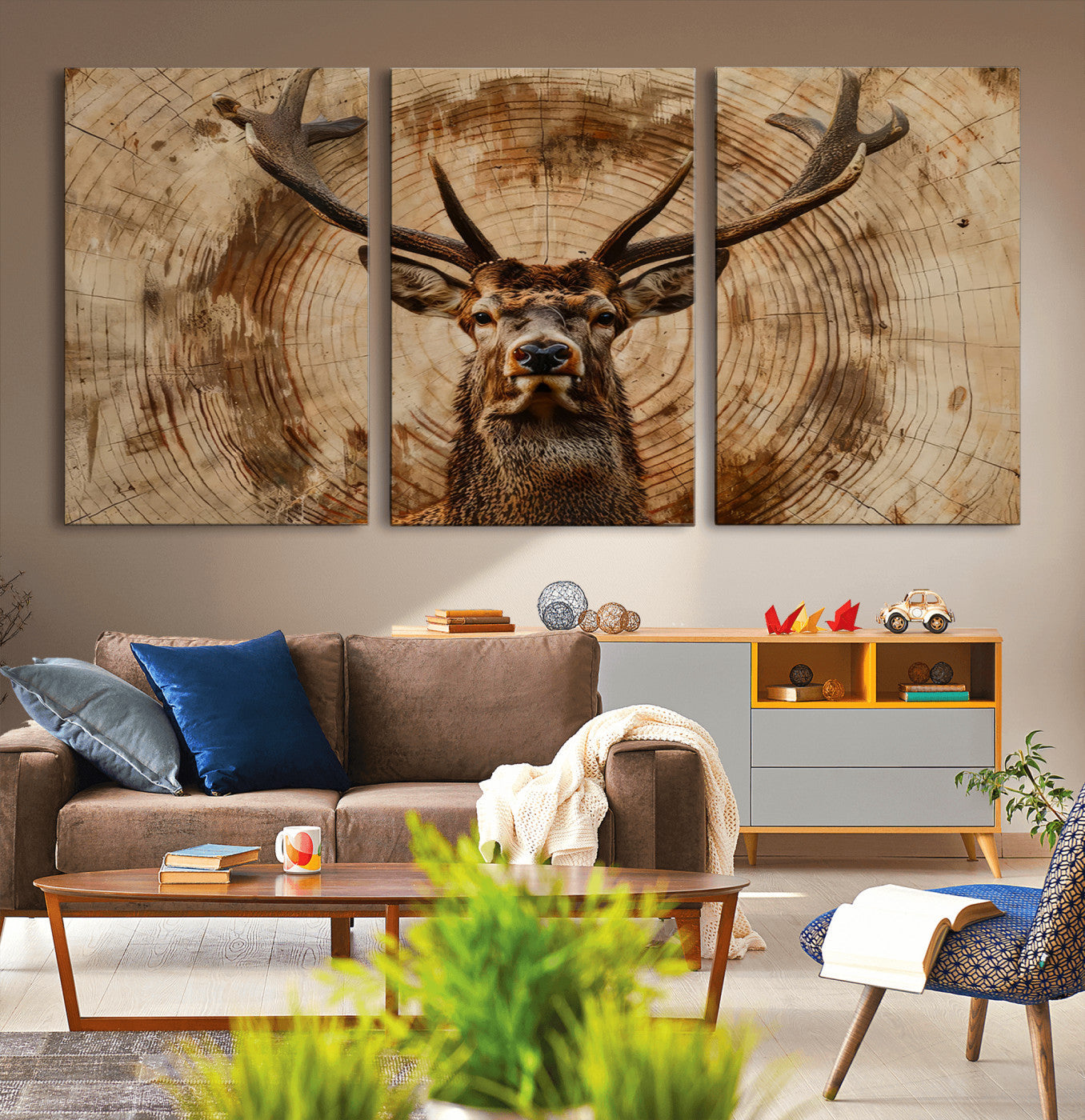 Wood Abstract Deer Wall Art | Rustic Wildlife Canvas Print |