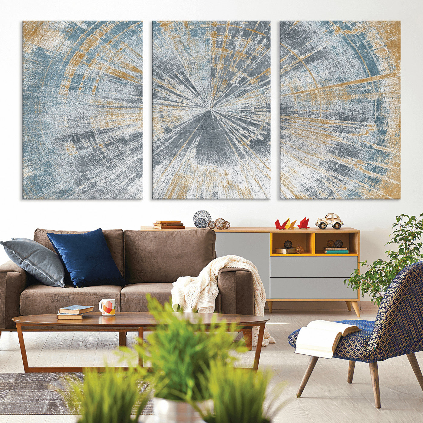 Radiant Abstract Wood Rings Canvas Art – Modern Triptych