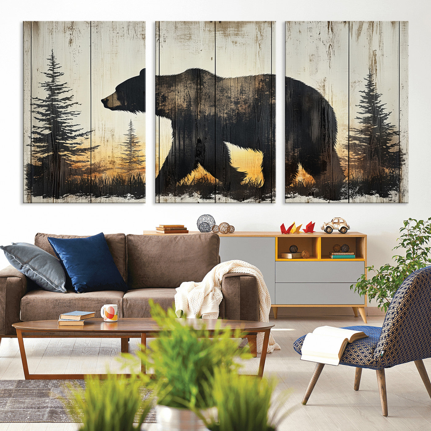 Vintage Bear Wall Art Canvas Print for Farmhouse - Mountain