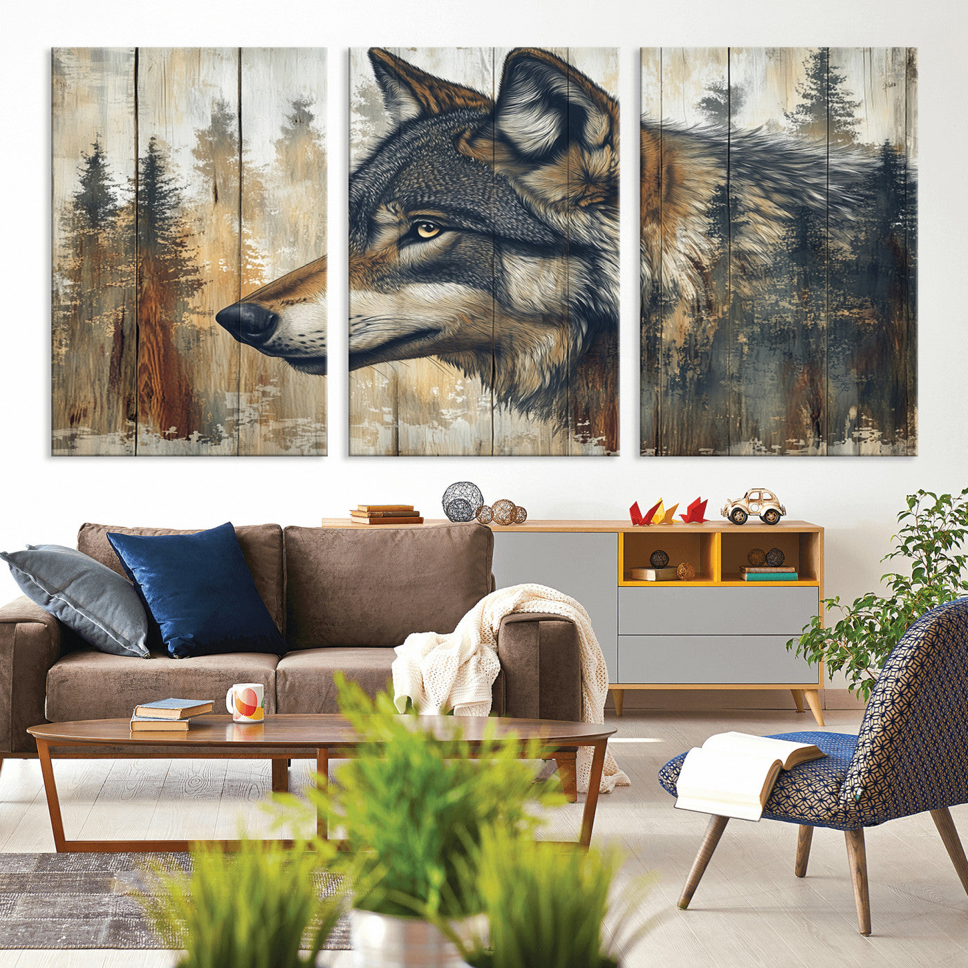 Rustic Wolf Wall Art Canvas Print – Vintage Woodland