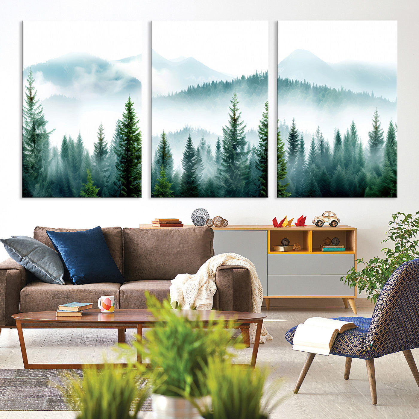 Pine Forest Wall Art Canvas Print – Misty Mountains Foggy