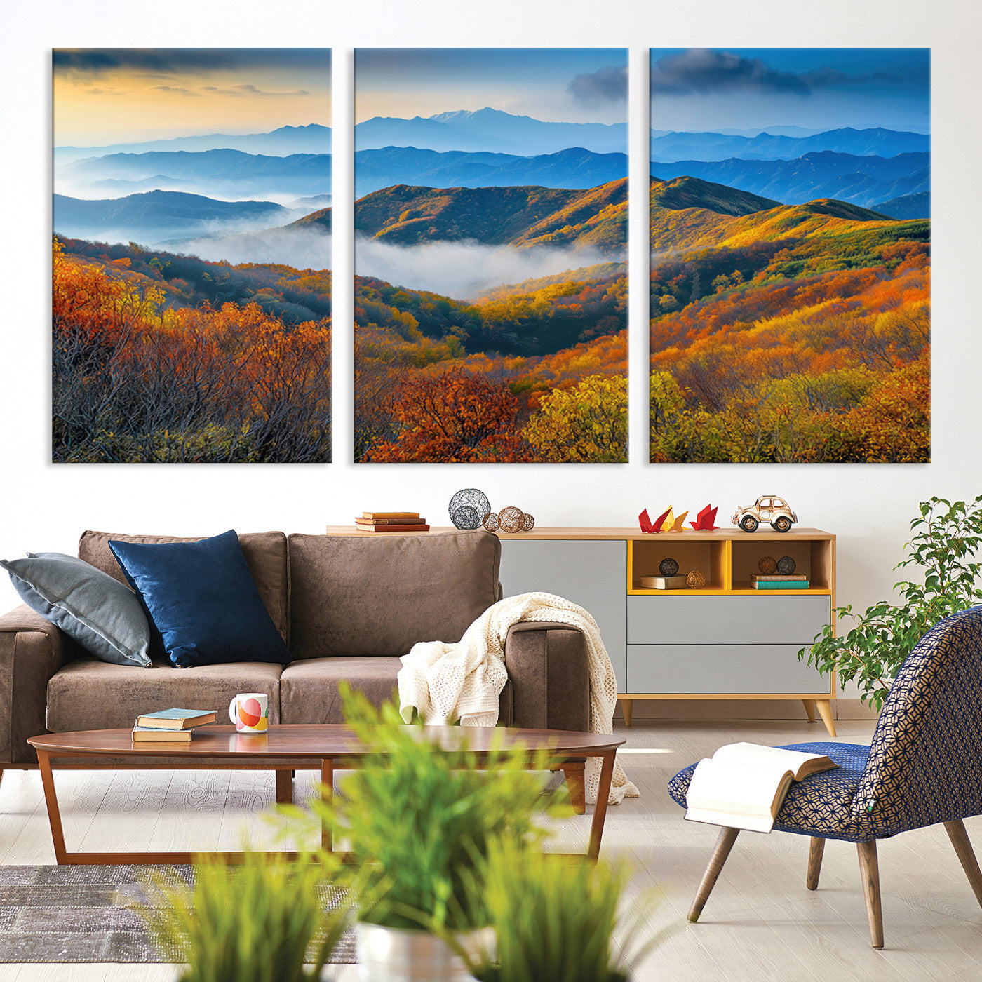 Autumn Mountains Wall Art, Vibrant Fall Foliage Landscape