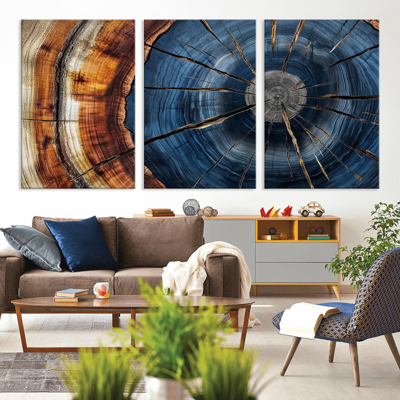 Framed Abstract Tree Ring Wall Art Print Natural Rustic Wood