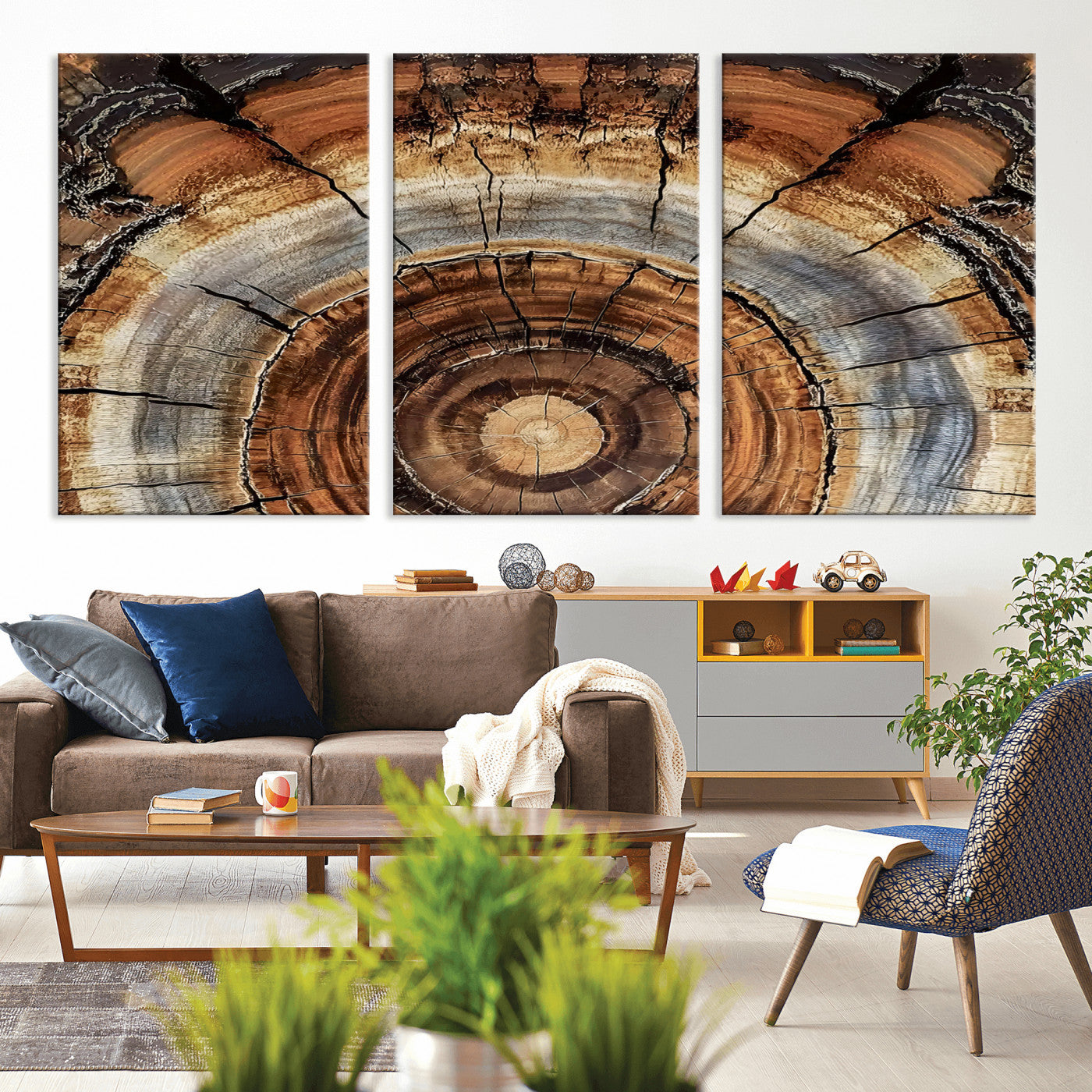 Tree Rings Wall Art Canvas Print – Rustic Wood Texture