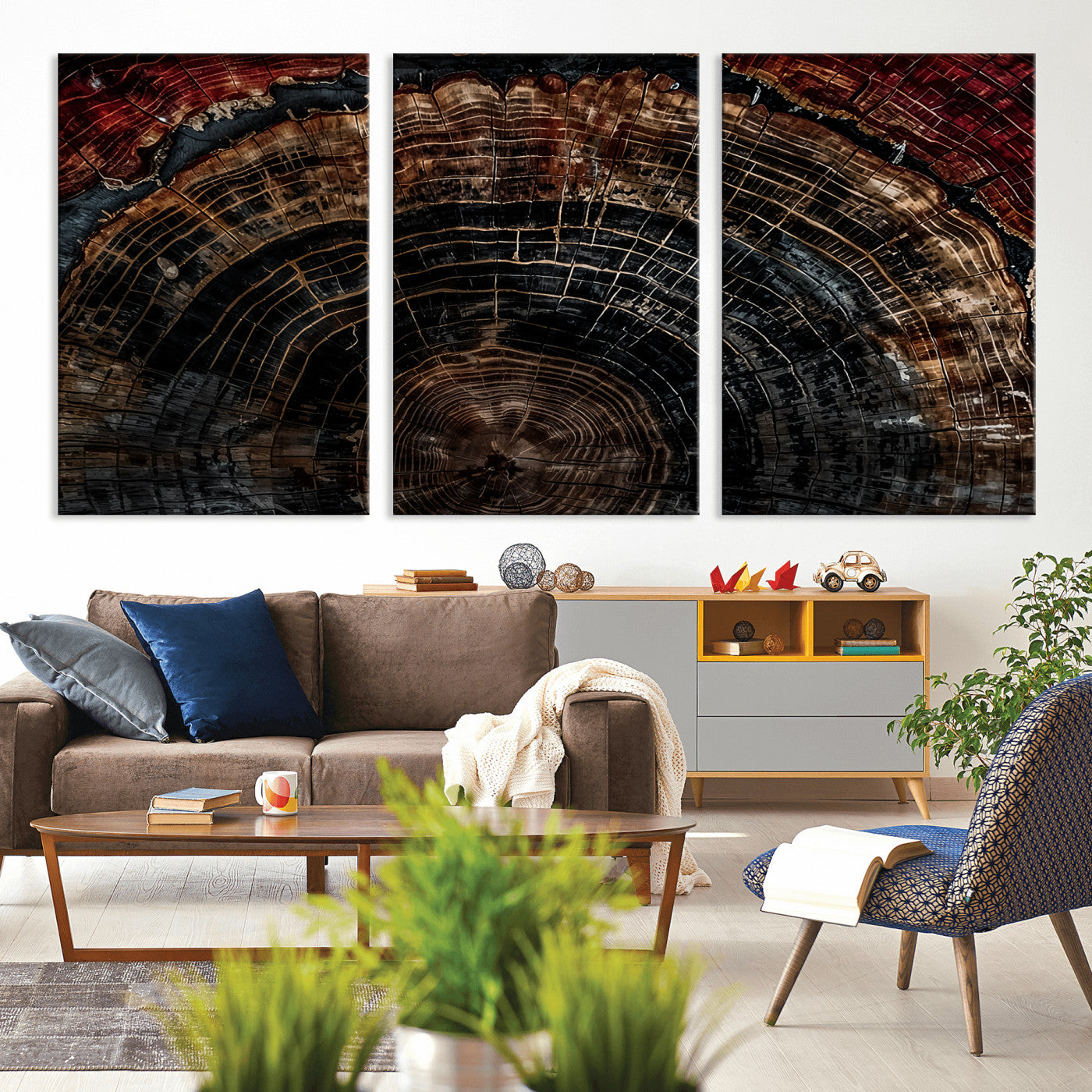 Dark Wood Ring Wall Art Canvas Print – Framed Abstract Tree