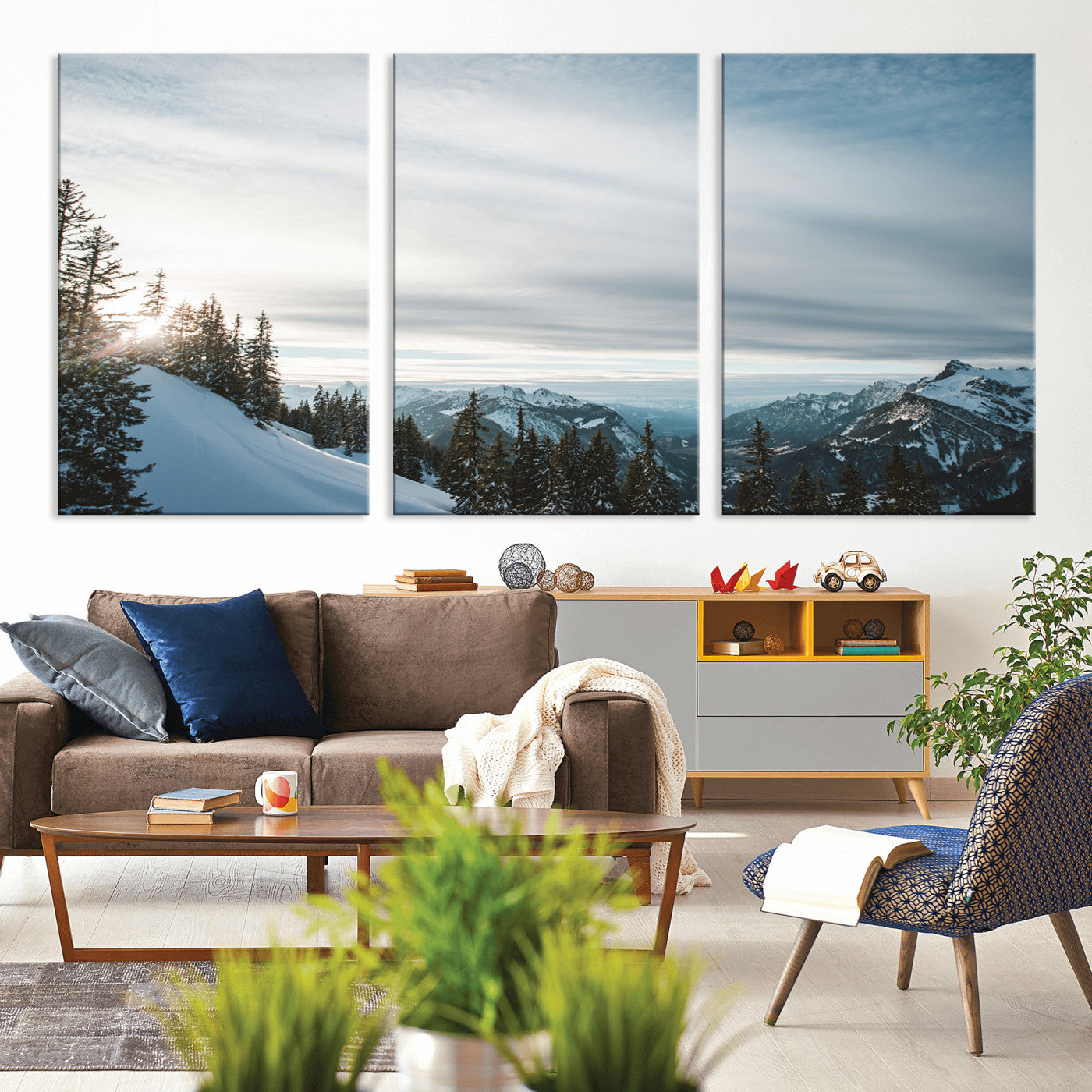 Snowy Mountains Wall Art Canvas Print – Framed Alpine