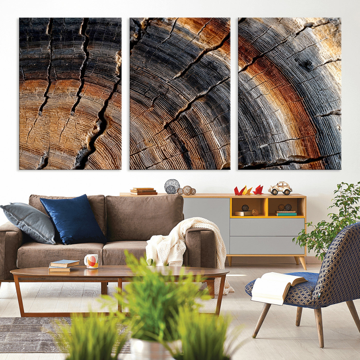 Abstract Tree Ring Wall Art Print – Natural Rustic Wood