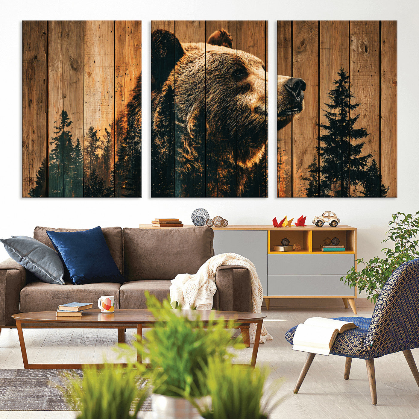 Rustic Bear Wall Art Canvas Print – Woodland Wildlife