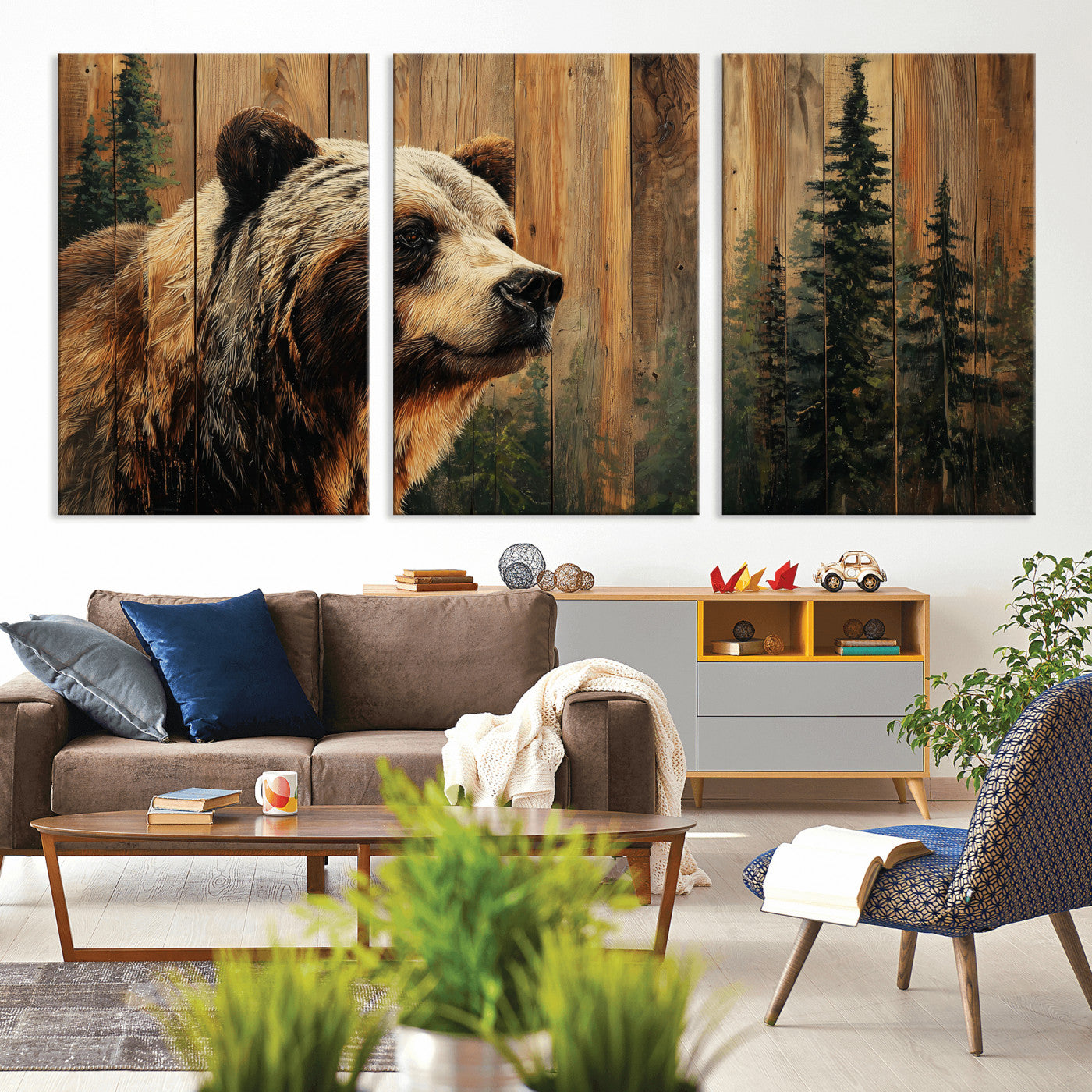 Grizzly Bear Wall Art Canvas Print, Rustic Wildlife Bear