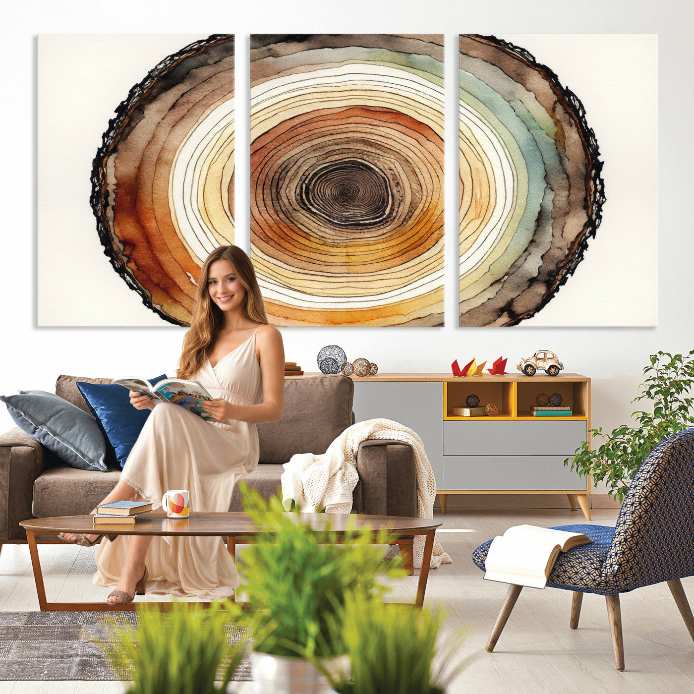 Natural Wood Slice Wall Art Canvas Print, Tree Ring Wall