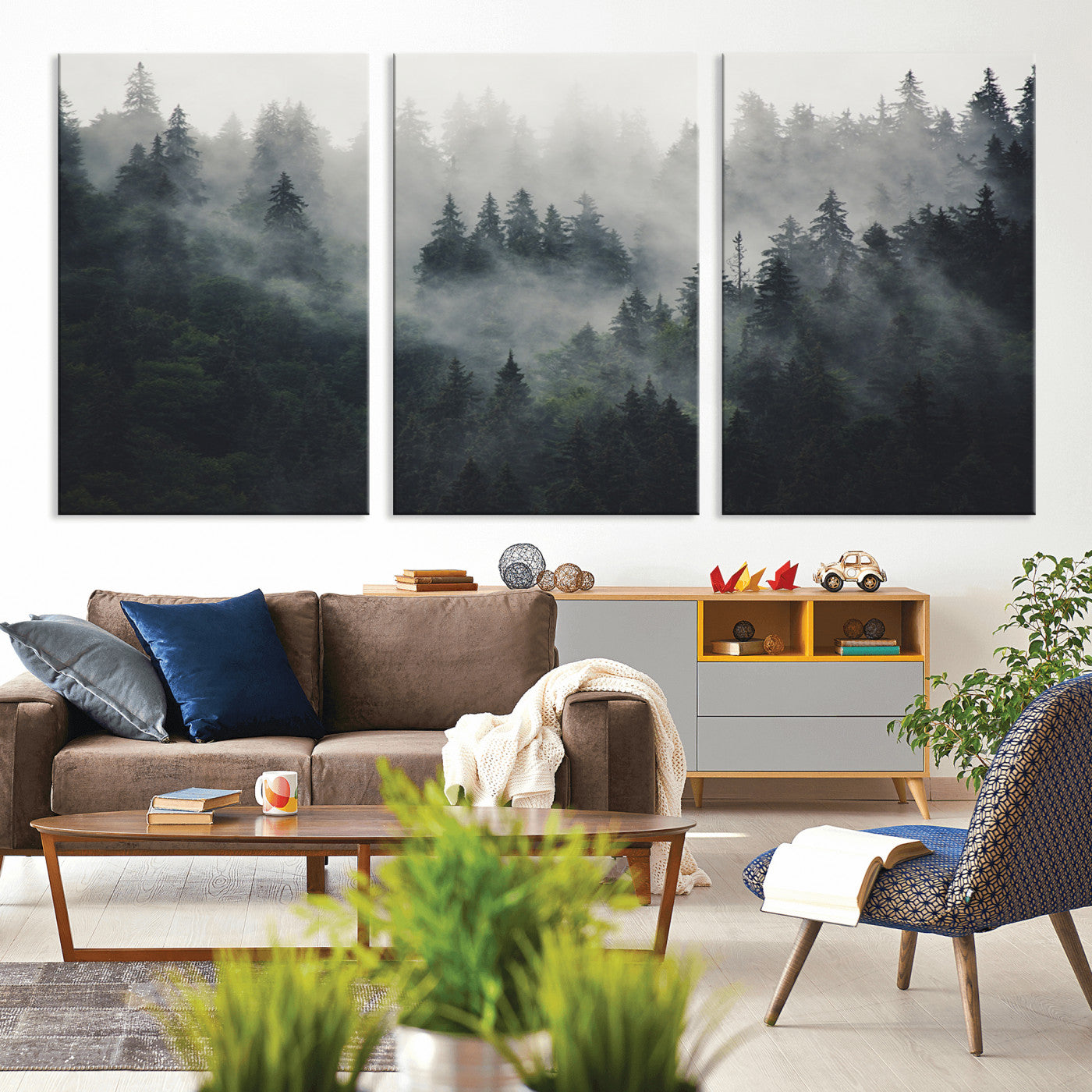 Nature Wall Decor - Serene Triptych Nature Print – Woodland