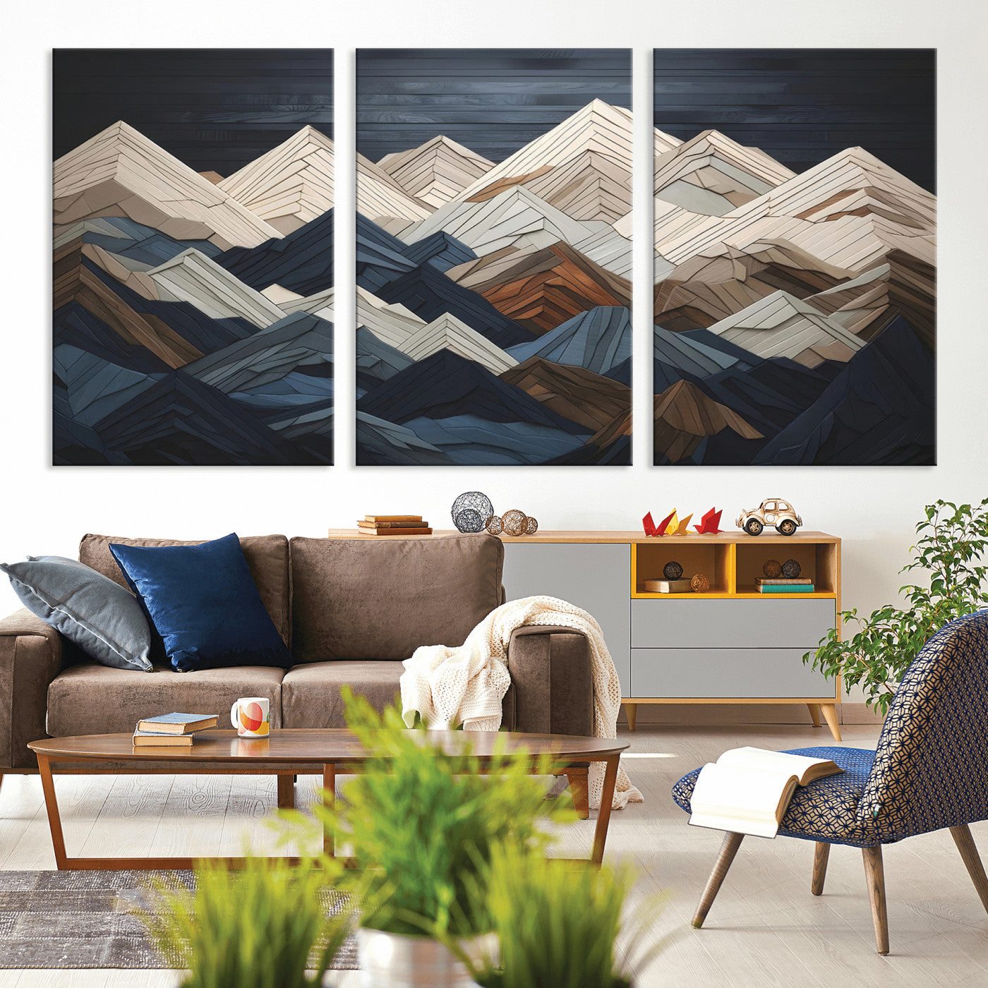 Wood Mountain Wall Art | Mountain Canvas Print Wood Decor |