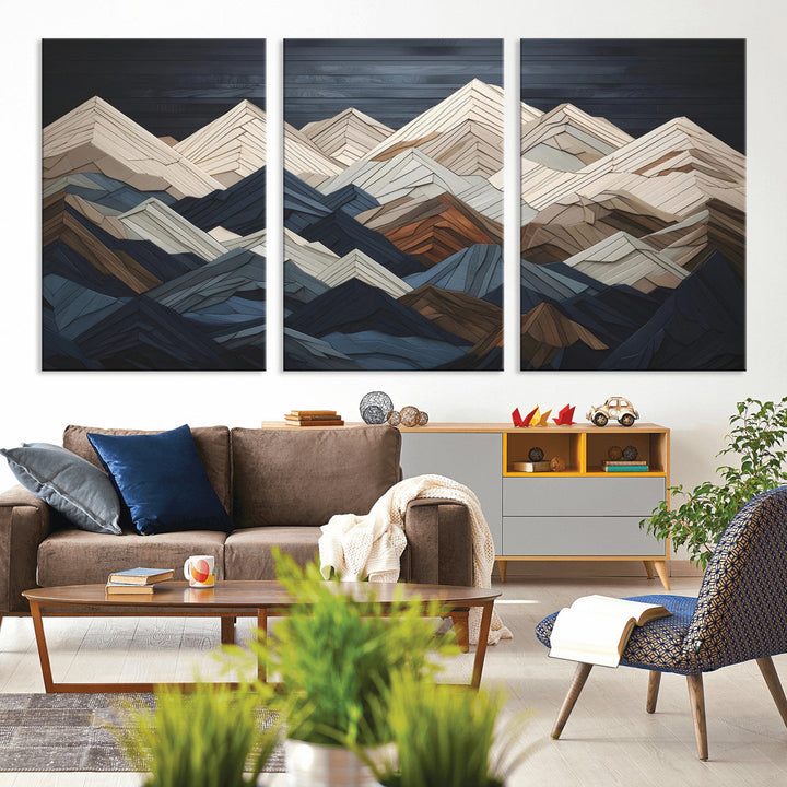 Wood Mountain Wall Art | Mountain Canvas Print Wood Decor |