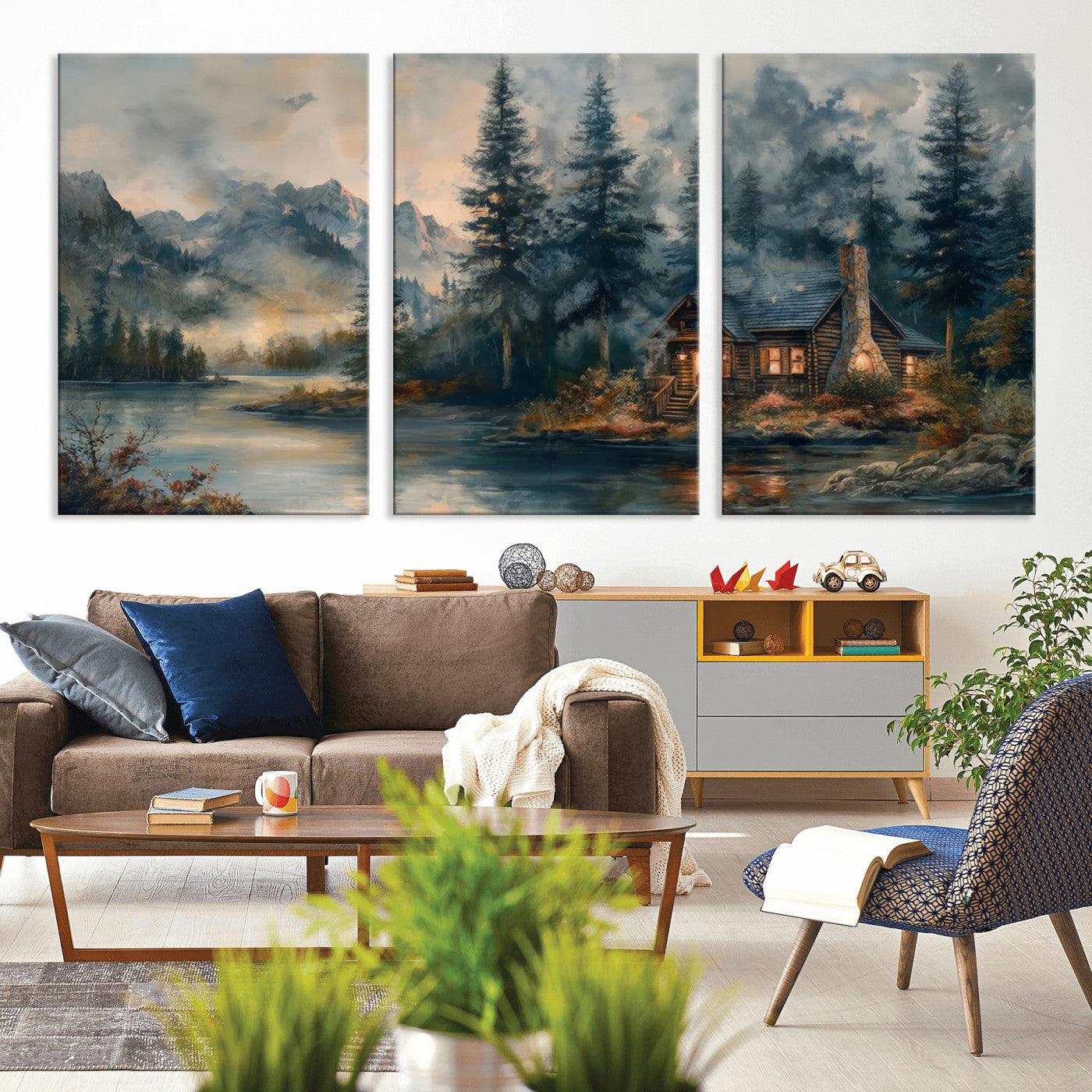 Rustic Cabin Woods Wall Art Print | Lake in a Forest Canvas