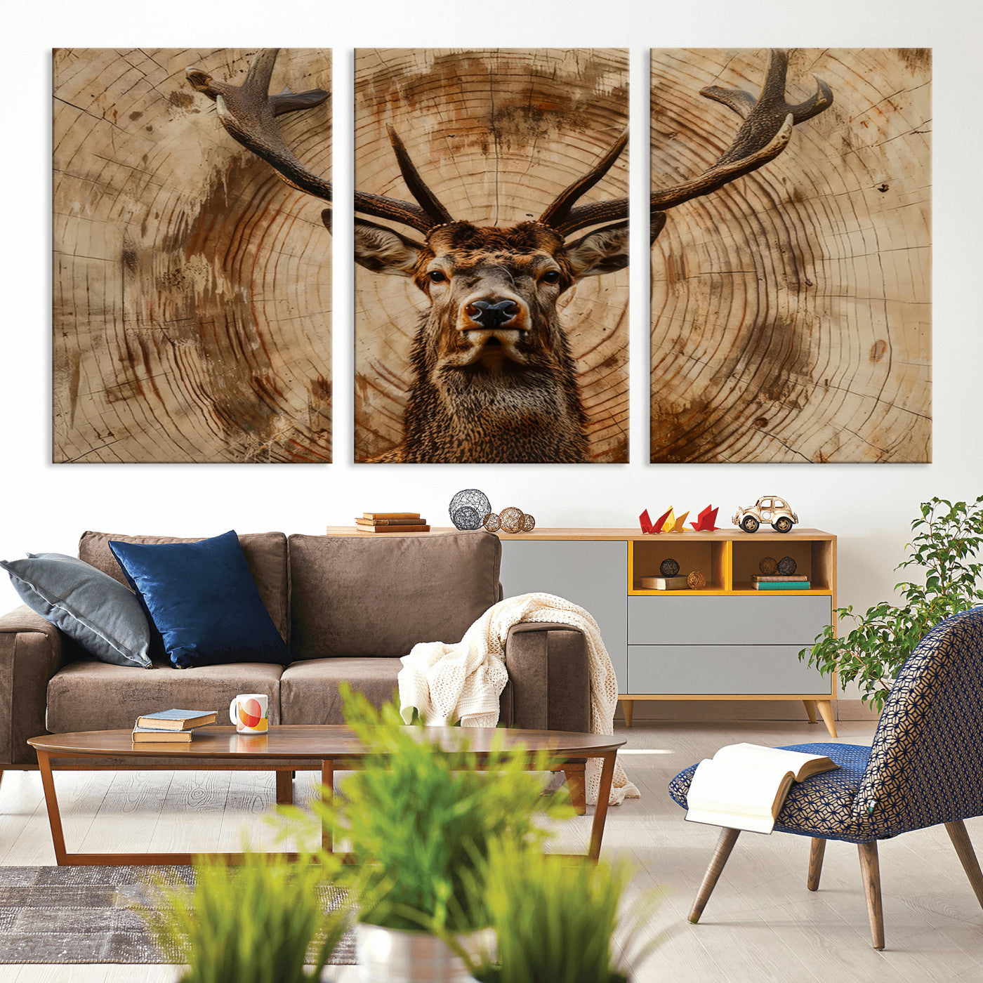 Wood Abstract Deer Wall Art | Rustic Wildlife Canvas Print |