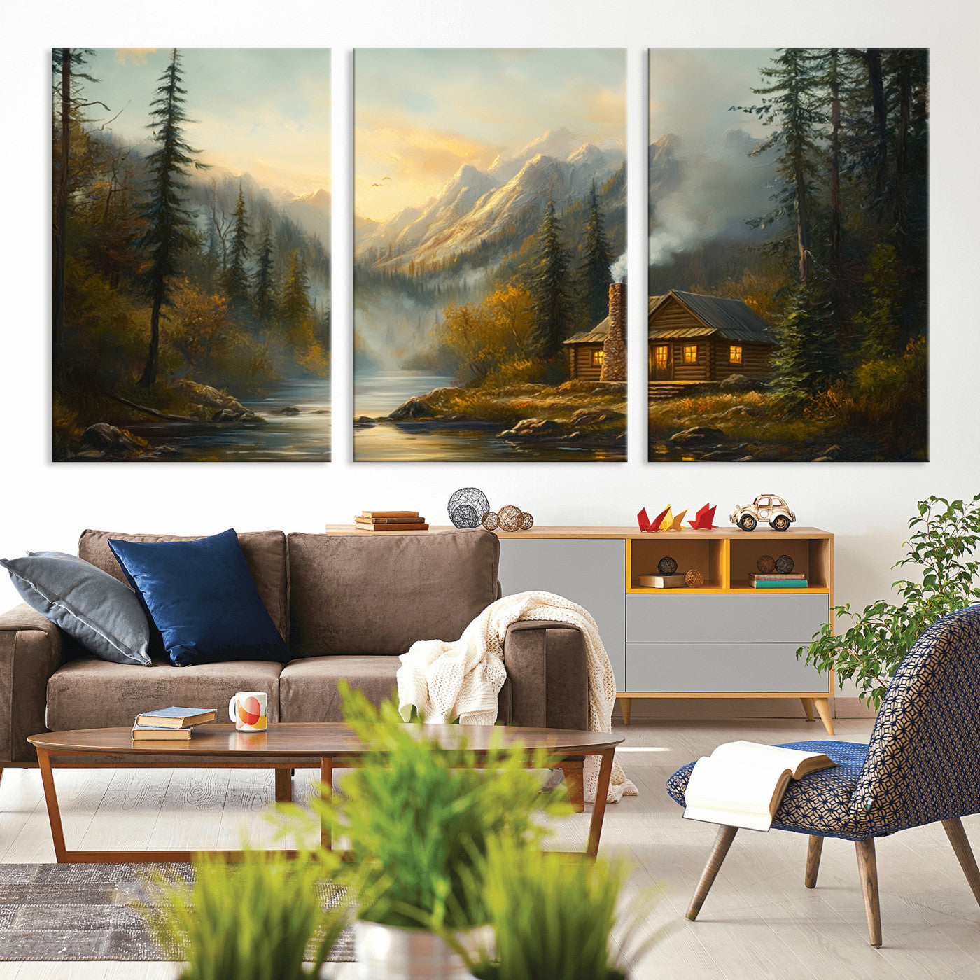 Wood Cabin Retreat Mountain at Sunset Wall Art Print -