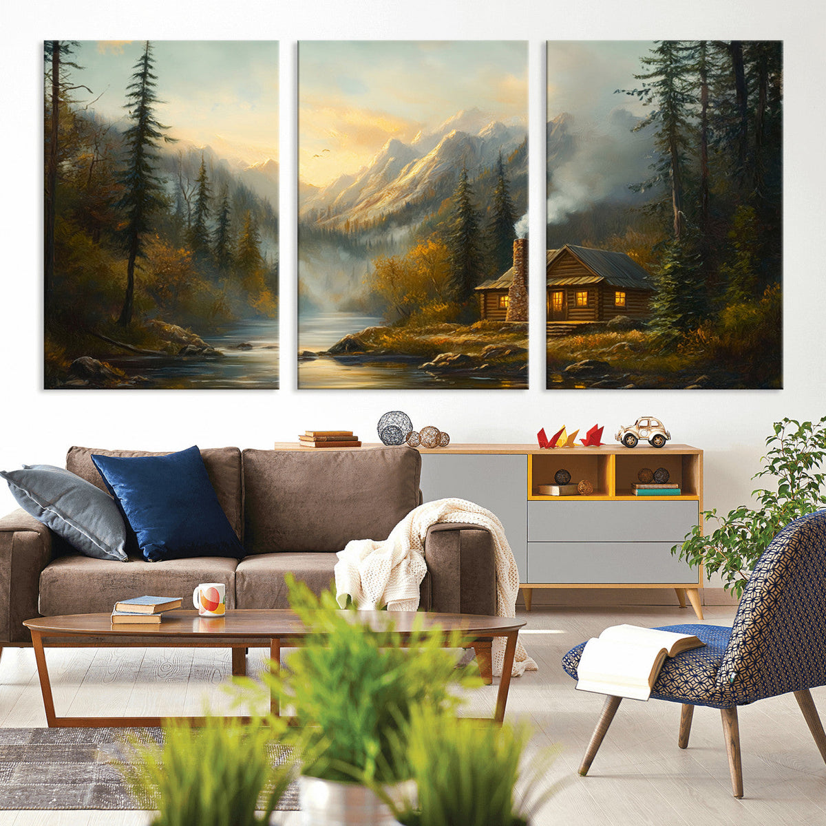 Wood Cabin Retreat Mountain at Sunset Wall Art Print -