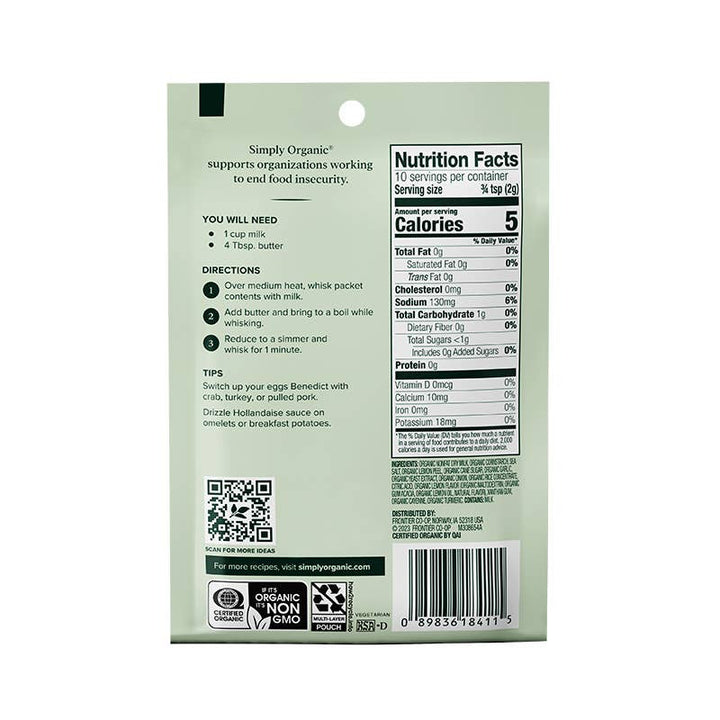 Hollandaise Sauce Mix, Certified Organic, Kosher, 0.74 Oz