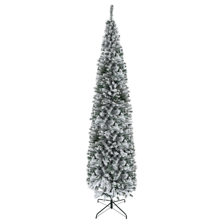 HOMCOM 9' Tall Unlit Snow-Flocked Slim Artificial Christmas Tree, artificial Christmas tree for festive holiday home decor from Cedar & Spice Gifts