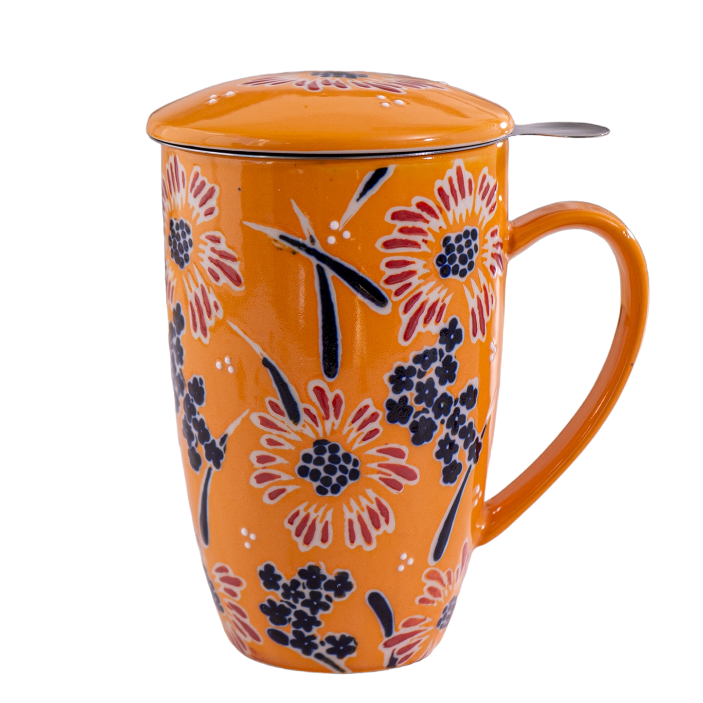 Yellow Flower Tea Mug with Lid & Infuser – 15 fl.oz. Porcelain Mug in Gift Box