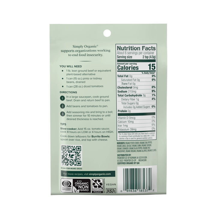 Spicy Chili Seasoning Mix, Certified Organic, Kosher, 1 Oz