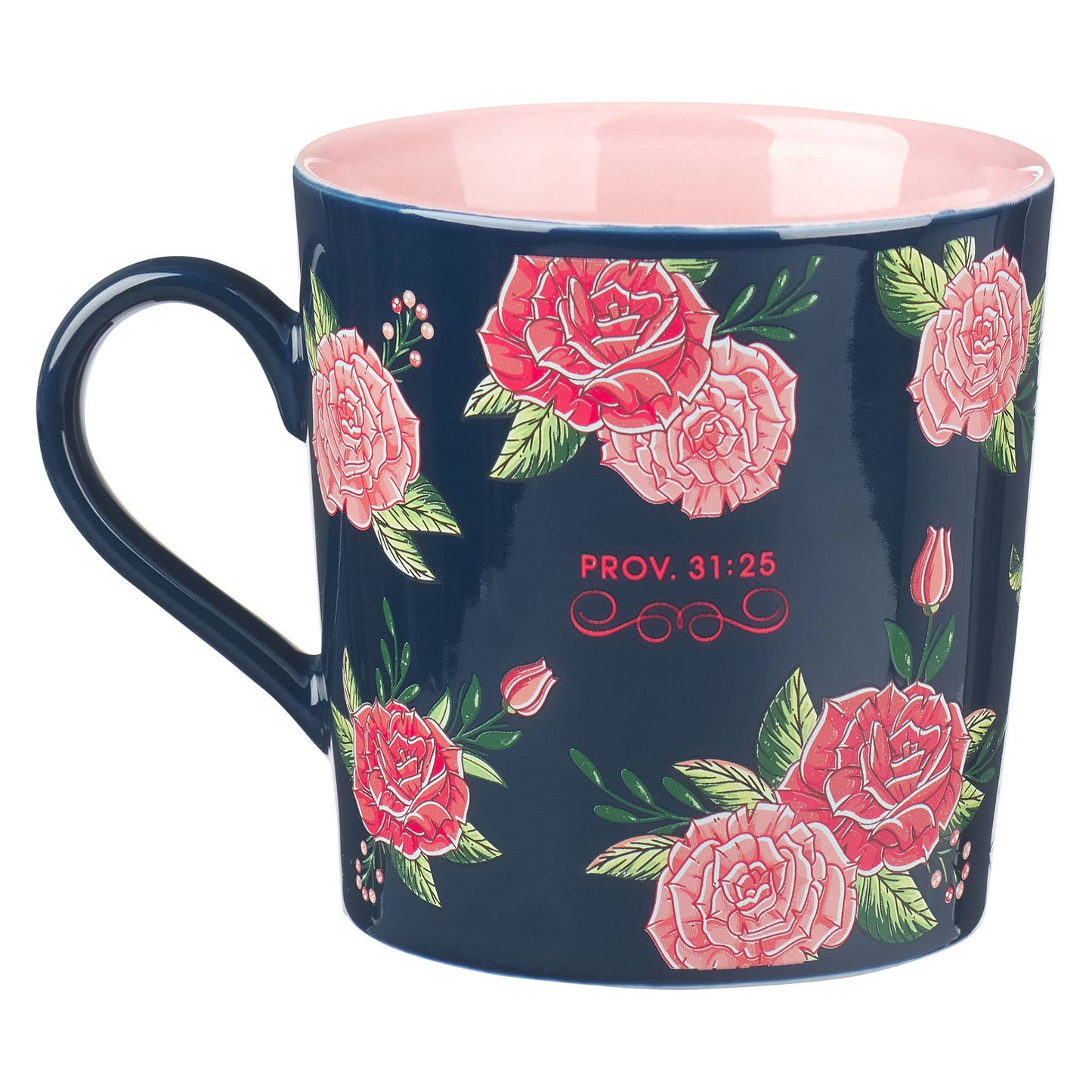 Mug Pink/Navy Floral Strength & Dignity Prov. 31:25