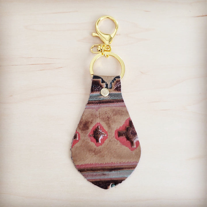 **Leather Keychain-Red Brown Navajo 702L