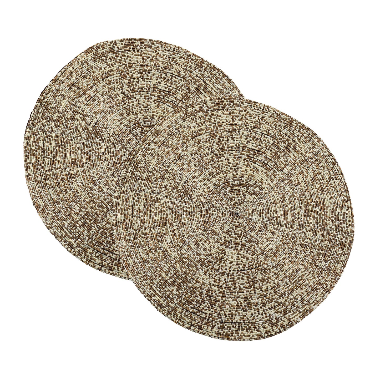 Fennco Styles Parle Noël Collection Contemporary Silver Glass Beads Placemats 14 x 14 Inch Round, Set of 2 – Hand Beaded Table Mat for Banquets, Family Gathering, Special Events and Home Décor