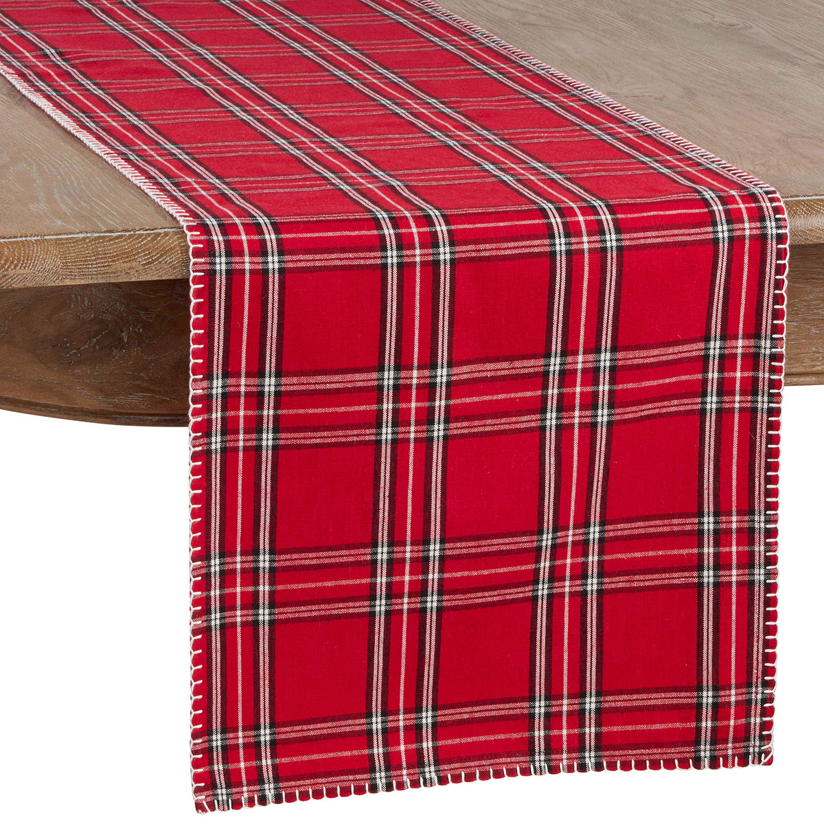 Fennco Styles Contemporary Plaid Whip Stitched Flange 100% Pure Cotton Table Linens – Red Table Linens for Christmas Banquets, Family Gathering, Special Events and Home Décor