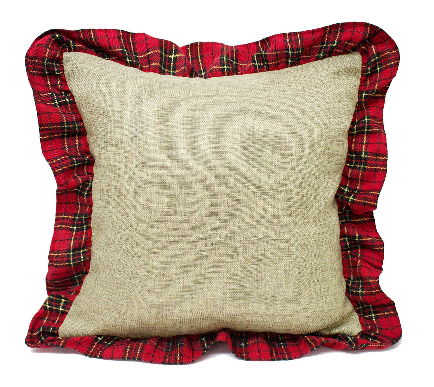 Fennco Styles Holiday Deer Tartan Plaid Ruffle Border Christmas Decorative Throw Pillow
