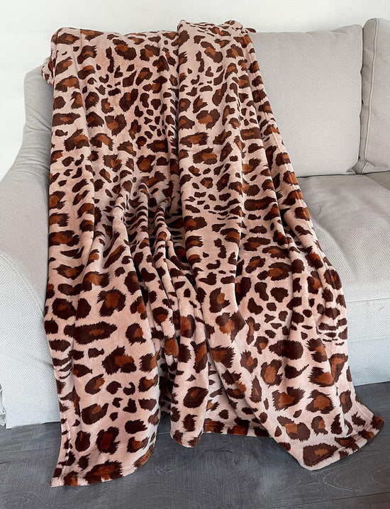 Brown Cheetah Print Fleece Throw Blanket 50" W x 60" L - Brown Plush Blanket for Home, Sofa, Couch, Living Room and Bedroom Décor