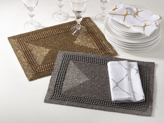 Tullia Handmade Beaded Design Placemat - 1-Piece - 13"x18" (Pewter)