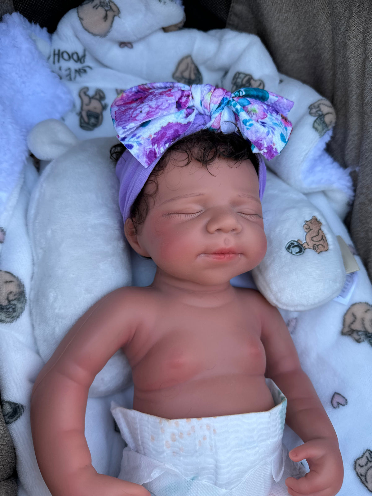 Victoria 19” W/ NEWBORN CURLY HAIR , CUSTOM MADE Full Silicone Tan Skin open mouth tat 5 days