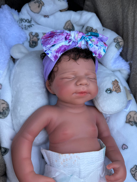 Victoria 19” W/ NEWBORN CURLY HAIR , CUSTOM MADE Full Silicone Tan Skin open mouth tat 5 days