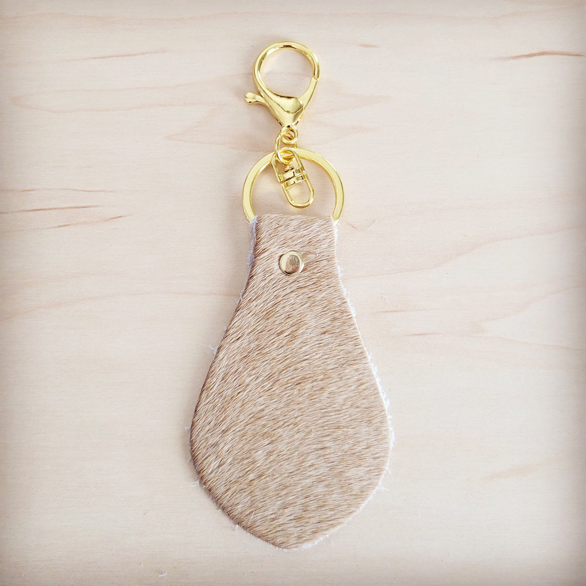 **Hair-on-Hide Leather Key Chain - Light Tan 703j