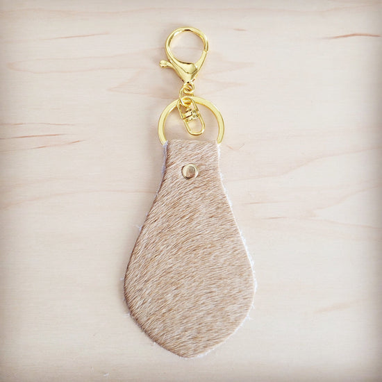 **Hair-on-Hide Leather Key Chain - Light Tan 703j