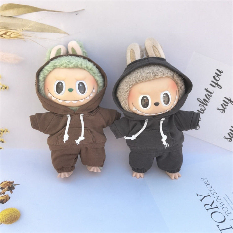 17cm Vinyl Macaron Plush Keychain Pulling Cloth Pendant Labubu Doll for Hoodie Pants Set