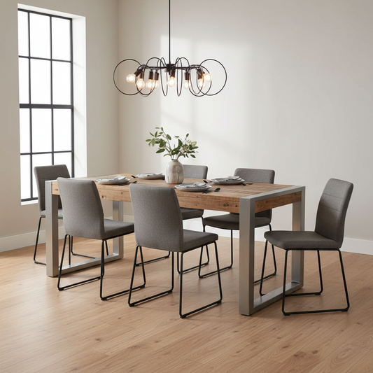Reclaimed Wood Dining Table with Silver Metal Legs