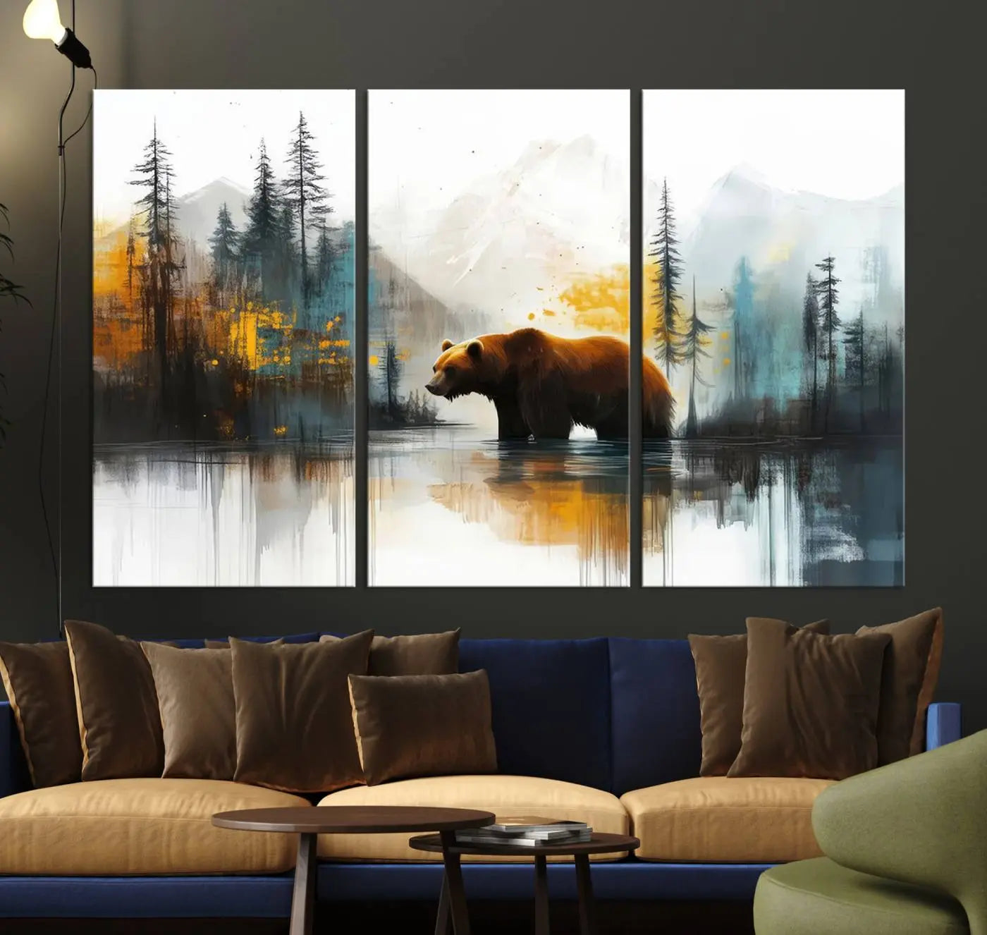 Abstract Rustic Bear Wall Art Canvas Print – Forest Mountain