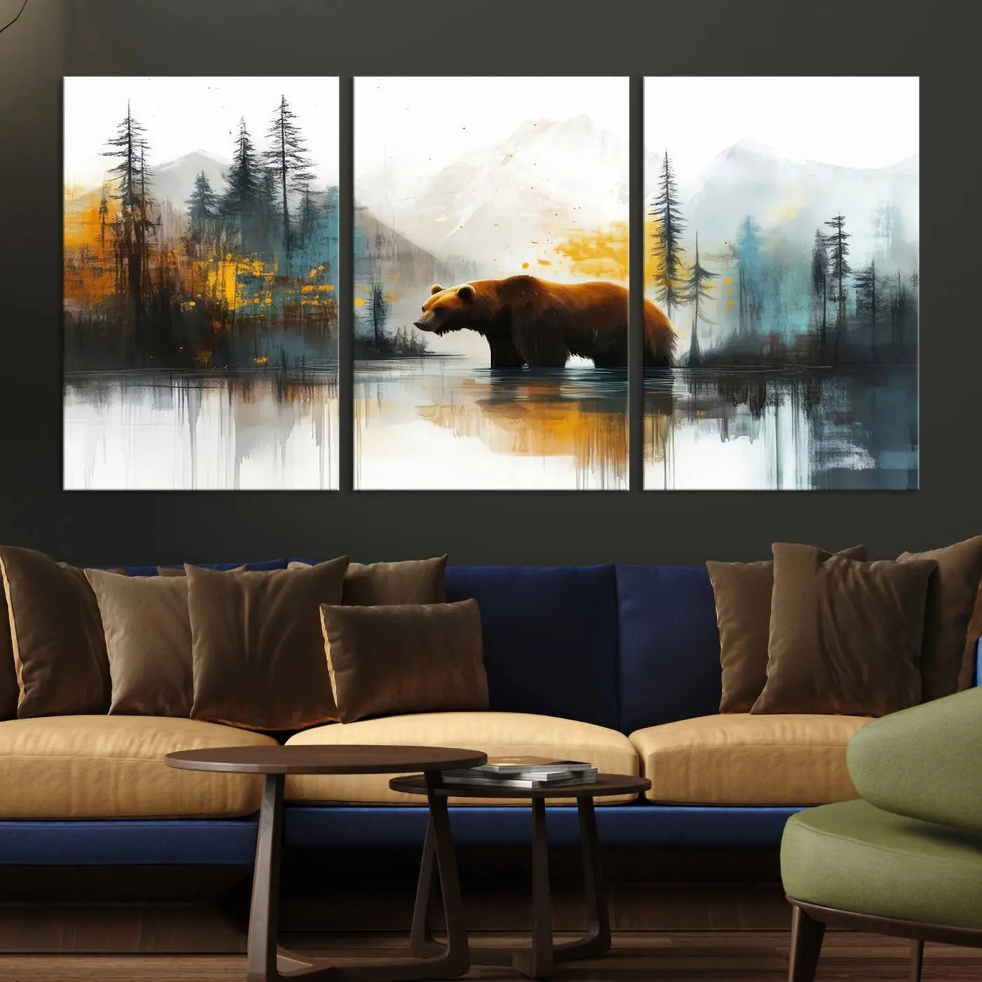 Abstract Rustic Bear Wall Art Canvas Print – Forest Mountain