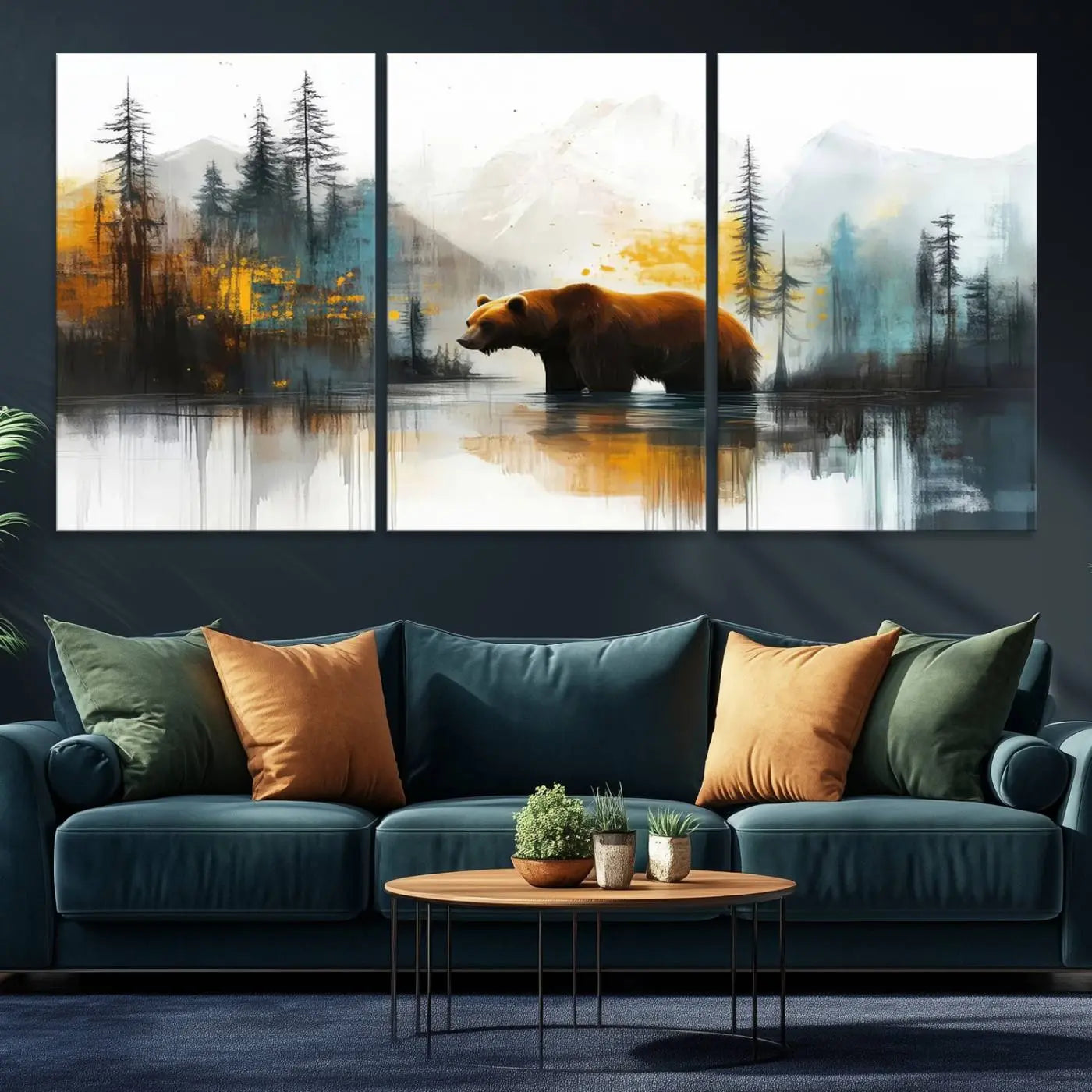 Abstract Rustic Bear Wall Art Canvas Print – Forest Mountain