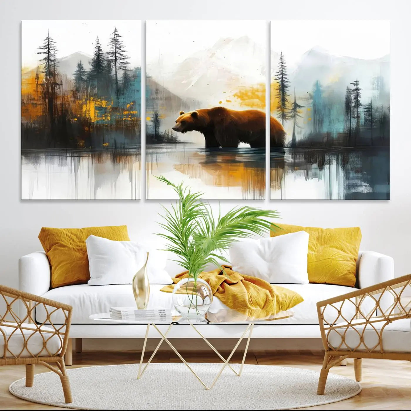 Abstract Rustic Bear Wall Art Canvas Print – Forest Mountain