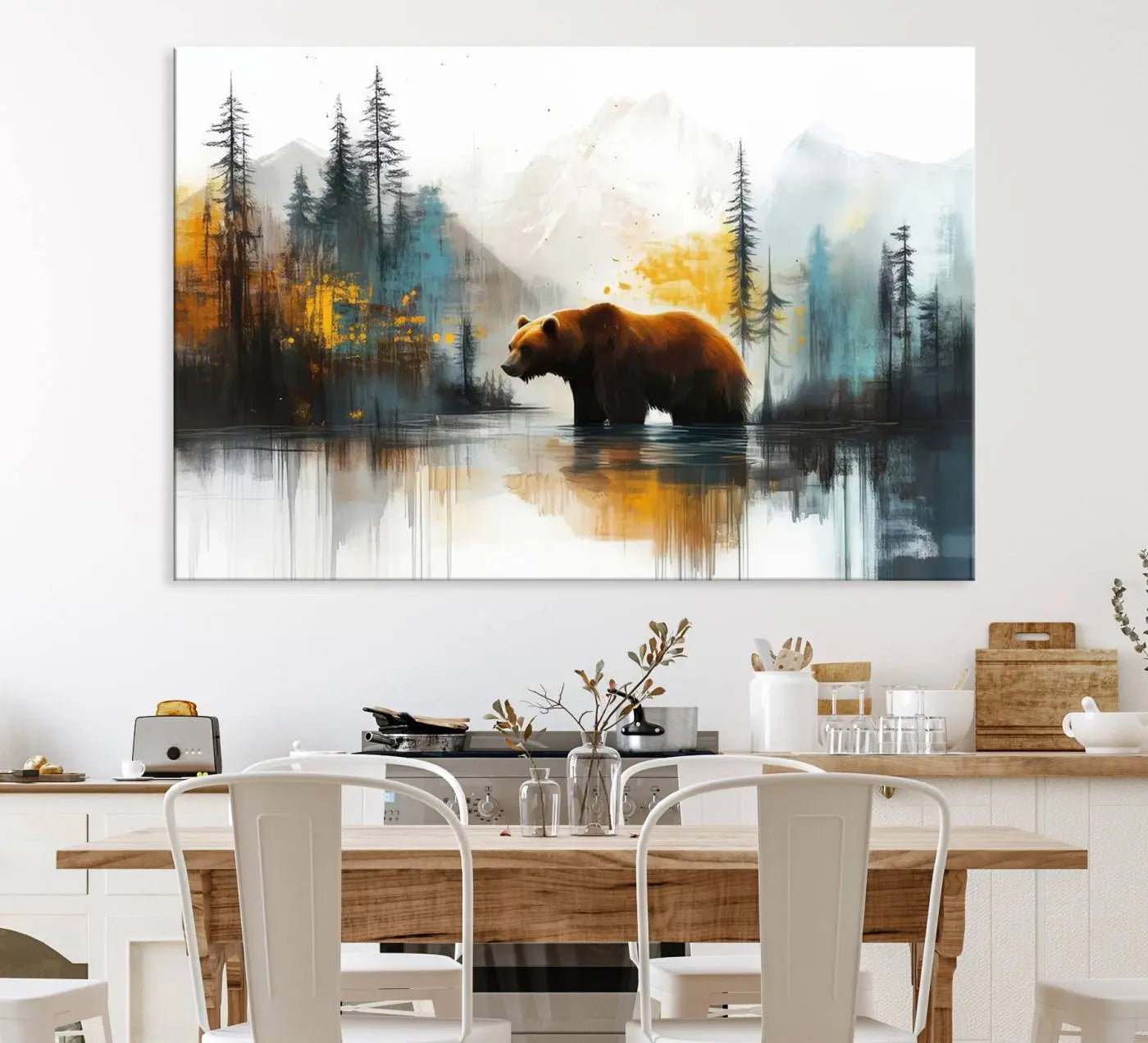 Abstract Rustic Bear Wall Art Canvas Print – Forest Mountain