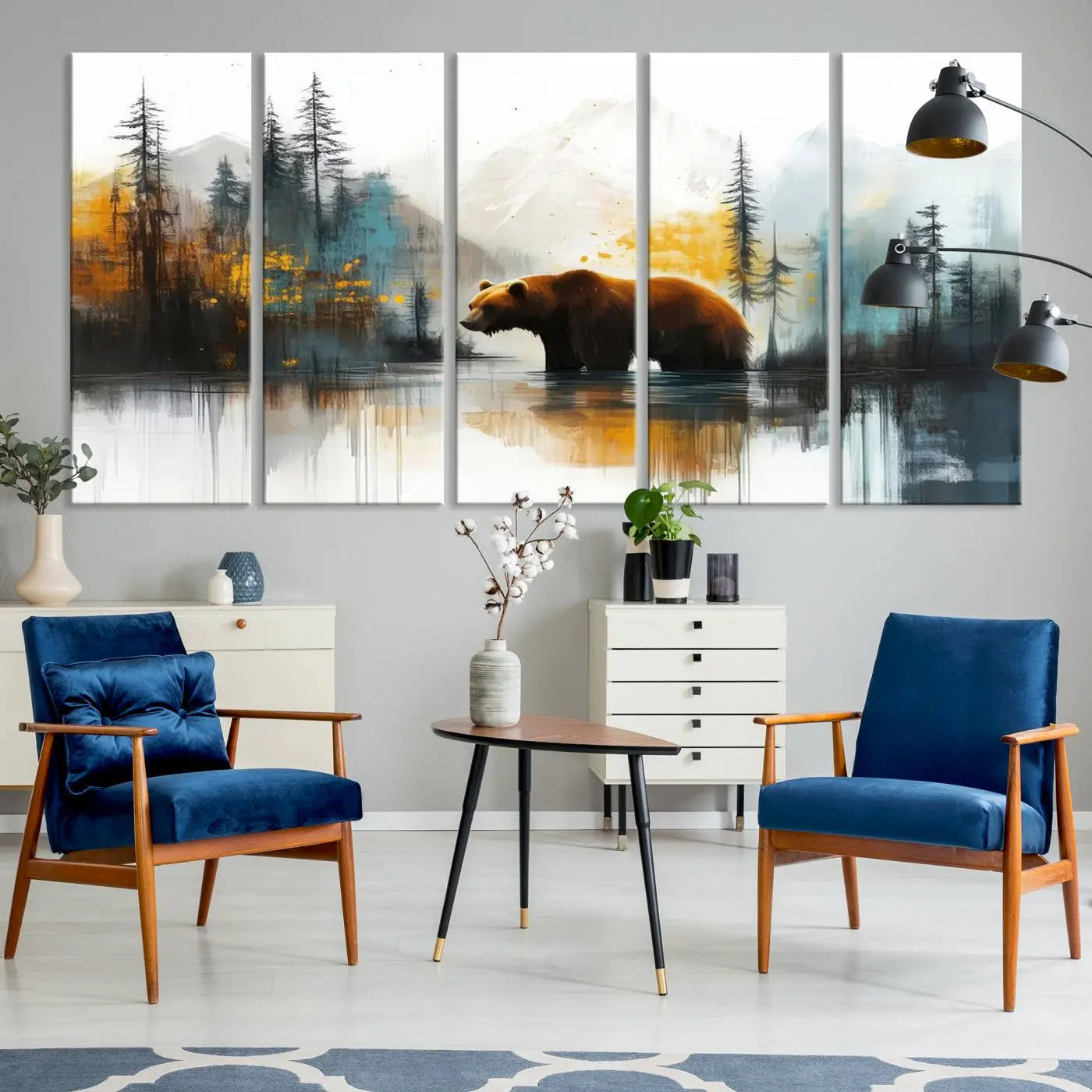Abstract Rustic Bear Wall Art Canvas Print – Forest Mountain