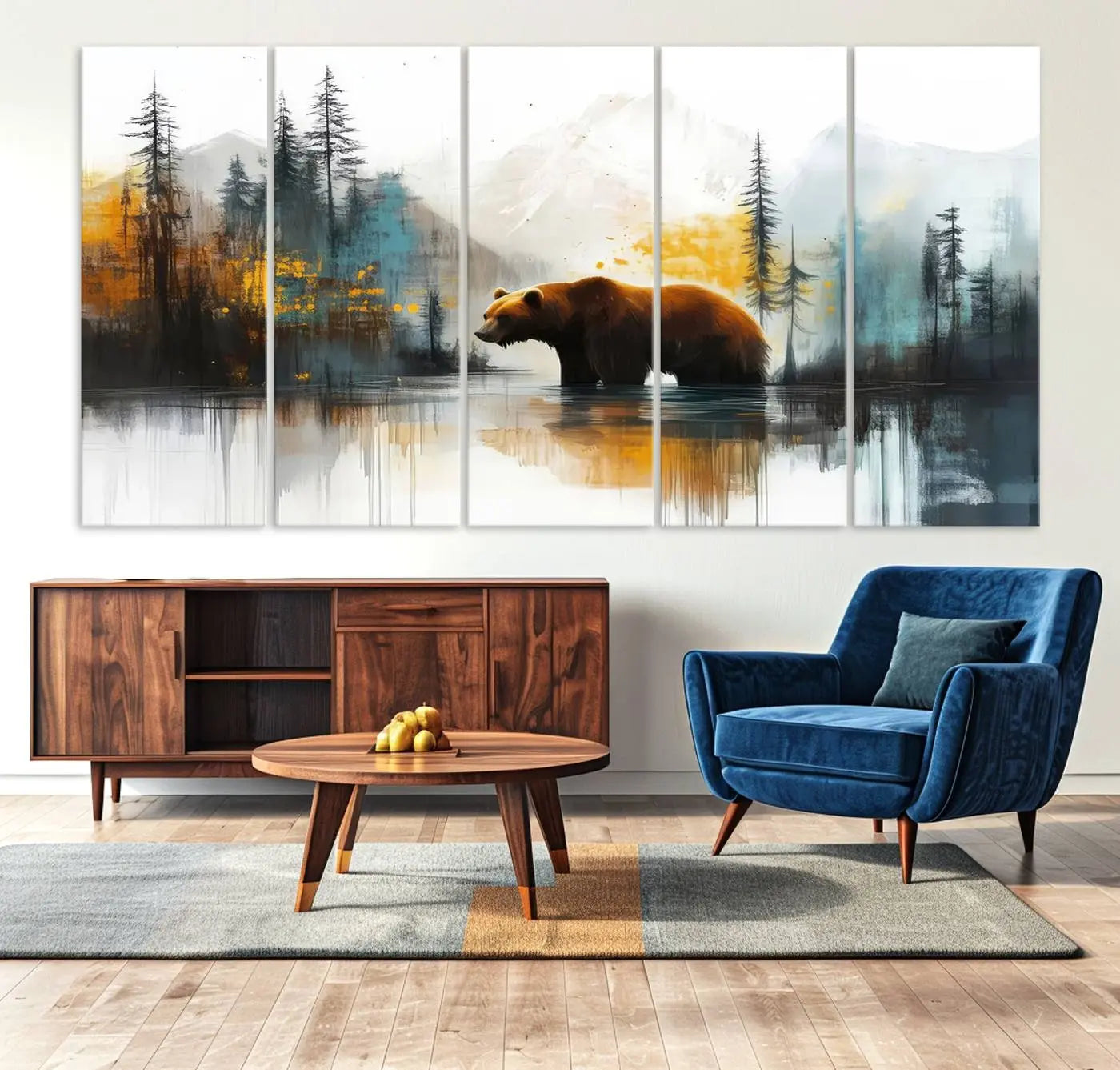 Abstract Rustic Bear Wall Art Canvas Print – Forest Mountain